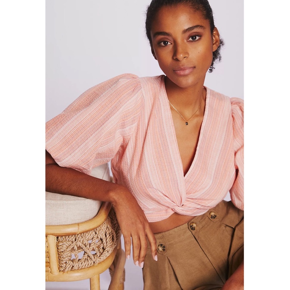 Anthropologie Dolan Left Coast Twist-Front Crop Top Pink Stripe XS